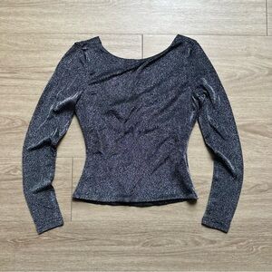 PRICELESS Cowl Back Sleek Shimmery Long-Sleeve Top